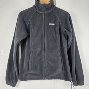Columbia Fleece Sweater Womens Medium Black Full Zip Pockets Jacket Mock Neck